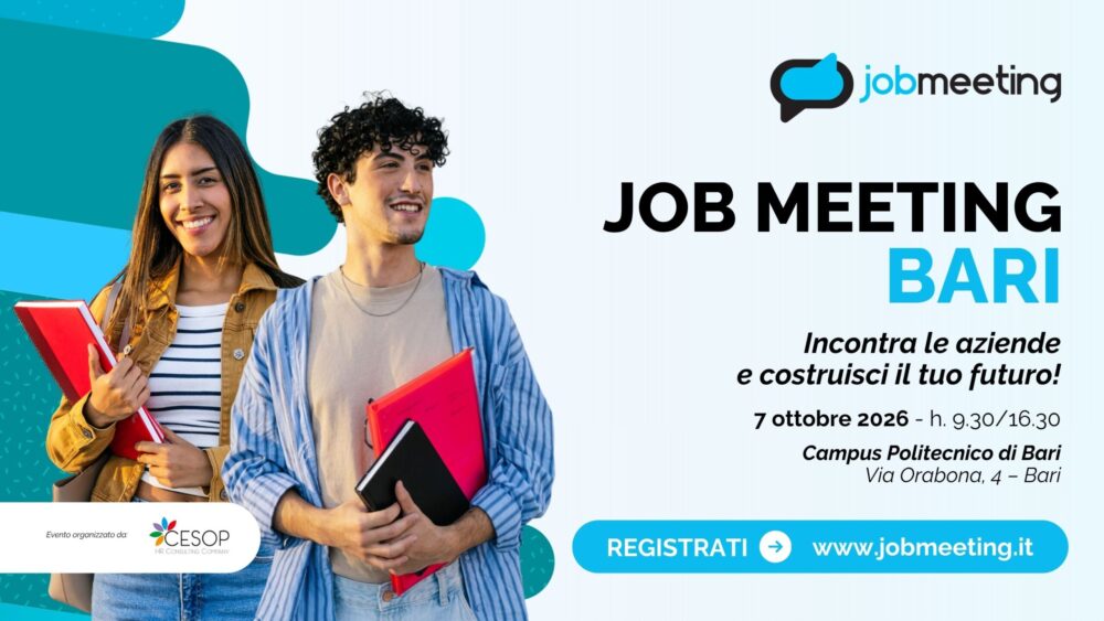 Anche il consorzio Oltre al "Job Meeting Bari" mercoledì 7 ottobre al Campus Politecnico